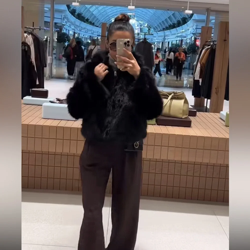 ZARA SHORT FAUX FUR HOODED COAT - Picture 7 of 13